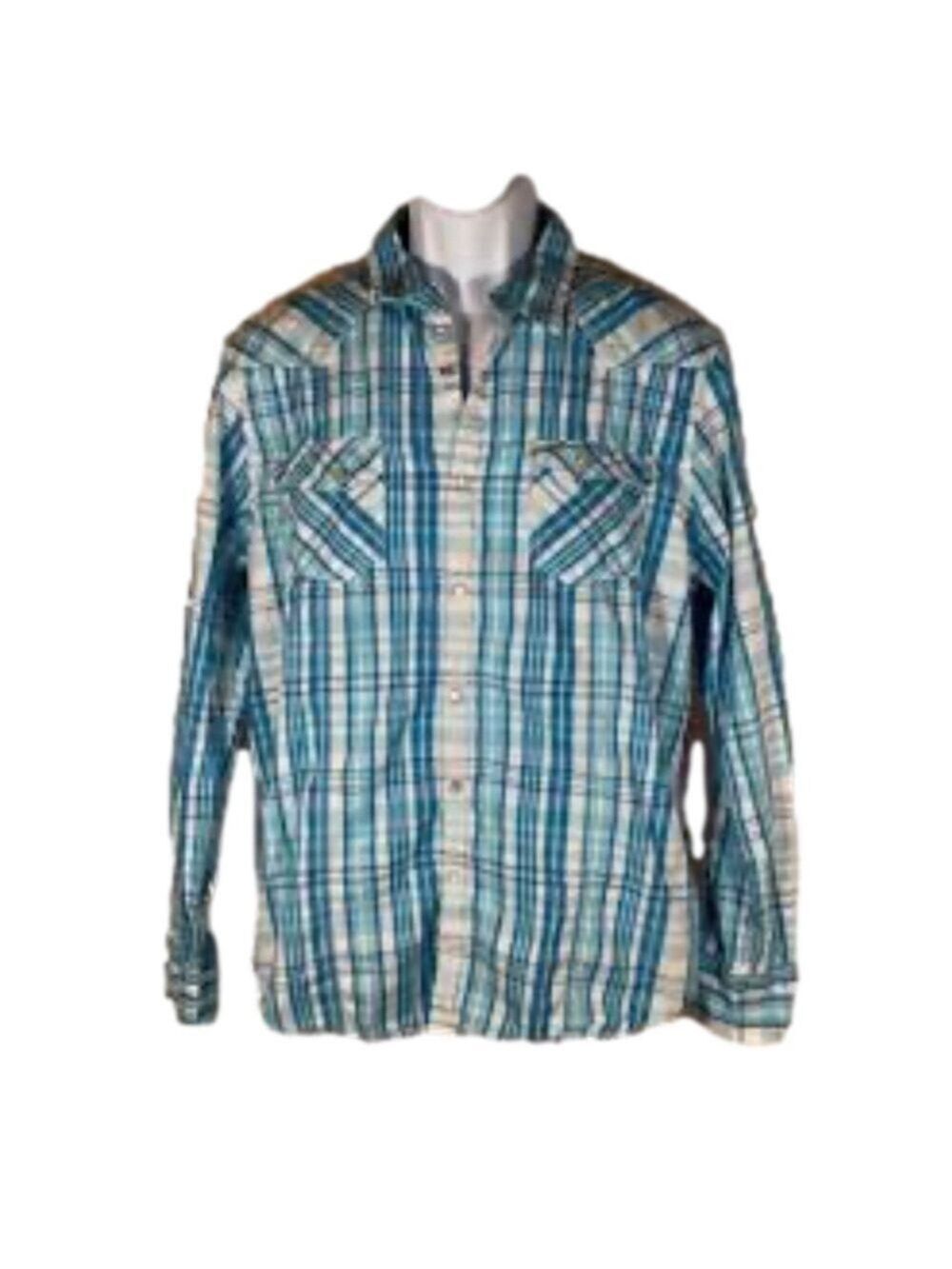 Men’s INC Blue & White Plaid Button Down Shirt Size XXL!